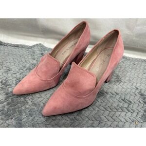 Donald Pliner Heyde Pink Suede Pointed Toe Block Heel Pumps Womens 7M